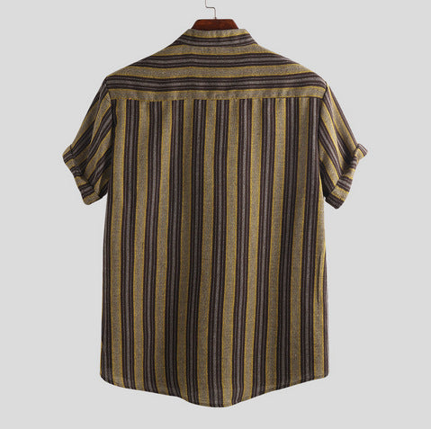 Stripy Muted Classic Short Sleeve Printed Shirt