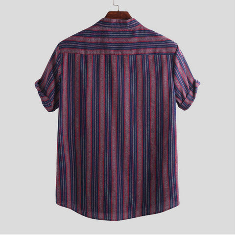 Stripy Muted Classic Short Sleeve Printed Shirt