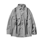 Retro Strap Striped Long-sleeved Loose Shirt
