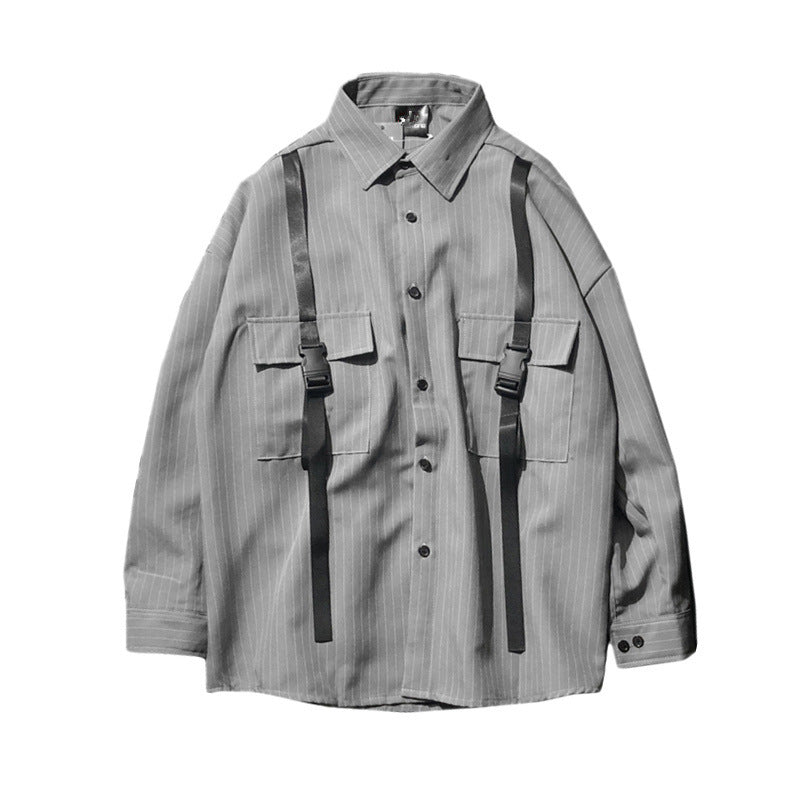 Retro Strap Striped Long-sleeved Loose Shirt
