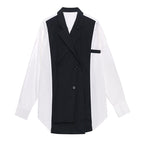 Black White Oversized Layered - Notched Collar