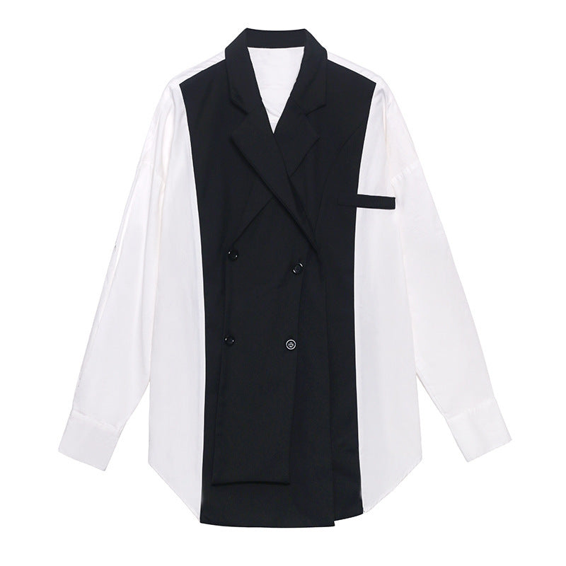 Black White Oversized Layered - Notched Collar