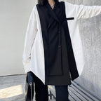 Black White Oversized Layered - Notched Collar