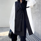 Black White Oversized Layered - Notched Collar