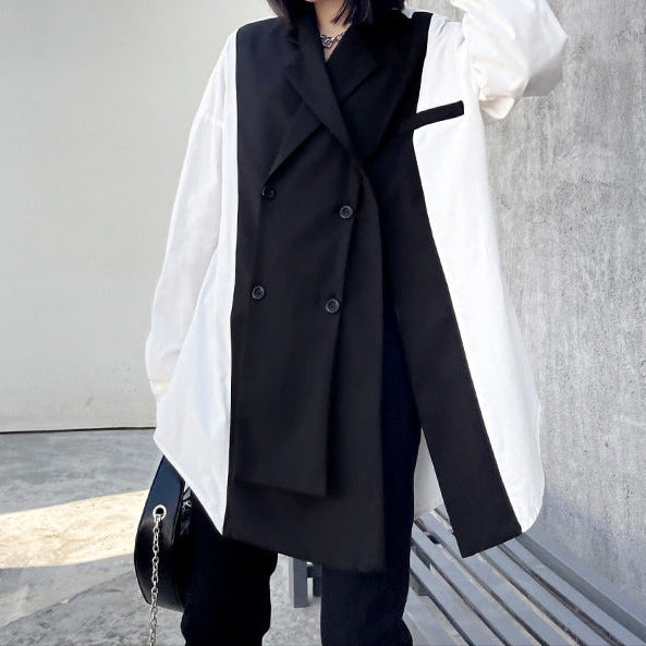 Black White Oversized Layered - Notched Collar