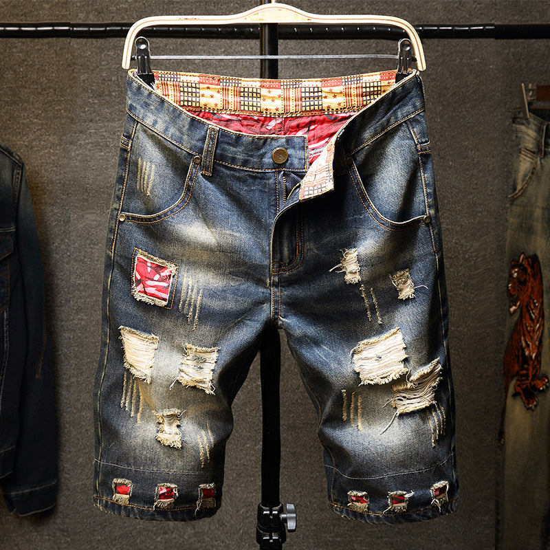 Retro Patchwork Distressed Shorts