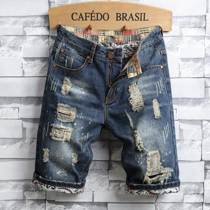 Retro Patchwork Distressed Shorts