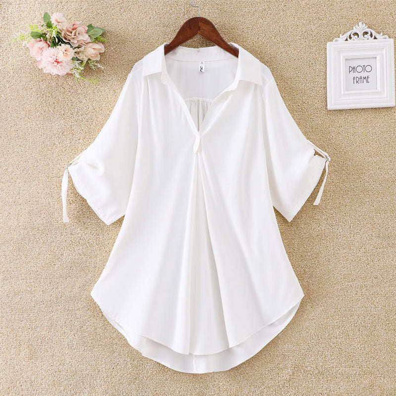Flared V-Neck Loose Chiffon Blouse