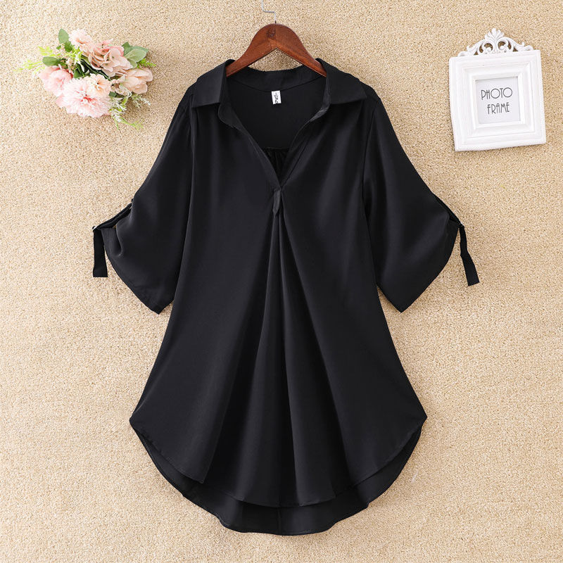Flared V-Neck Loose Chiffon Blouse