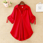 Flared V-Neck Loose Chiffon Blouse