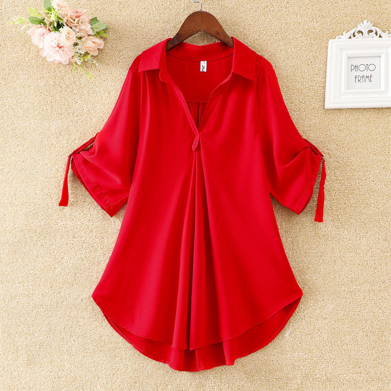Flared V-Neck Loose Chiffon Blouse