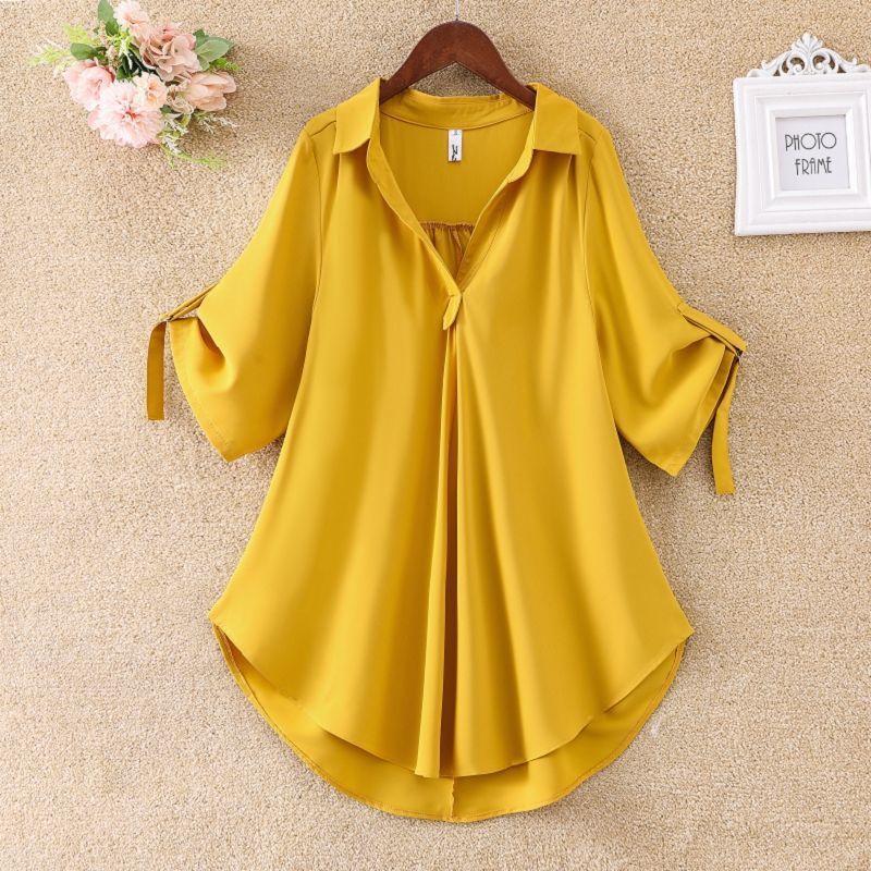 Flared V-Neck Loose Chiffon Blouse