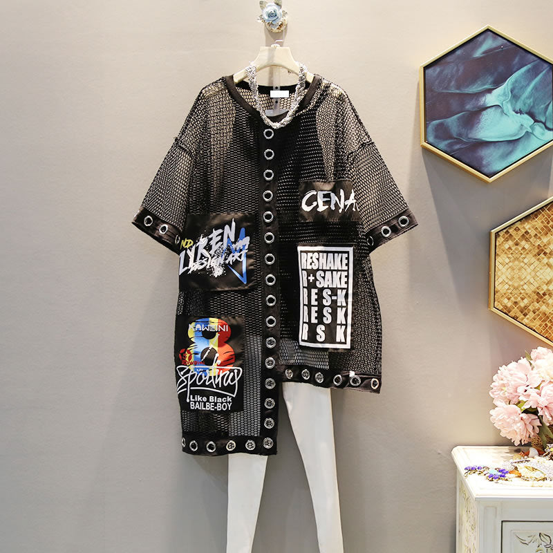 Mesh Oversized Graphic Overshirt