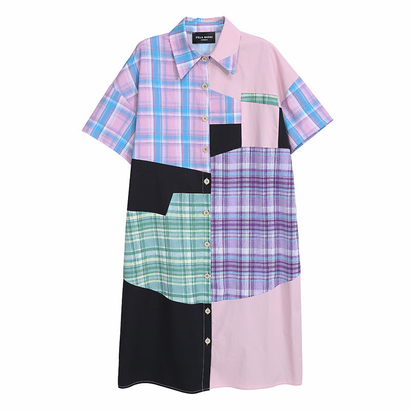 Plaid Short Sleeve Long Shirt / ShirtDress
