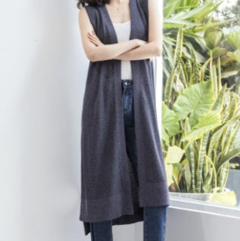 Long Vest Sleeveless Linen Cardigan