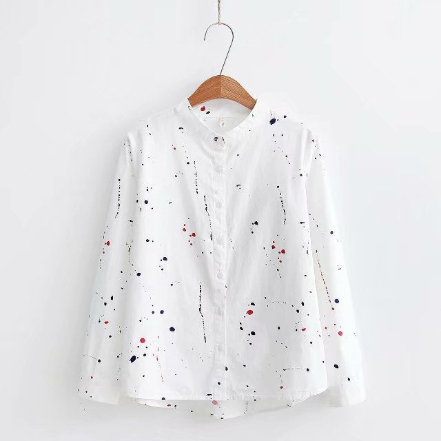 Simple Paint Splatter Band-collar long sleeve shirt