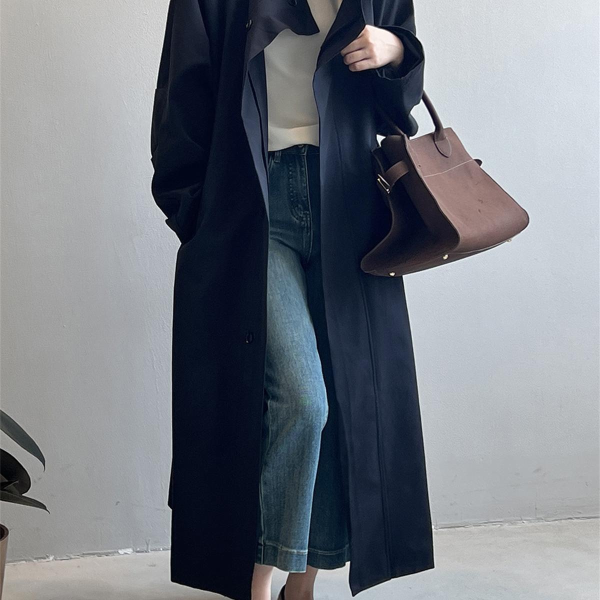 Straight Collar Mid-length Trench Coat