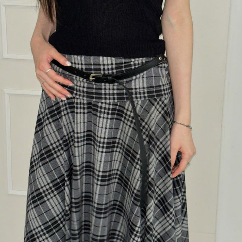 Plaid (T-shirt) Style Gray Irregular Skirt / Skirt Top