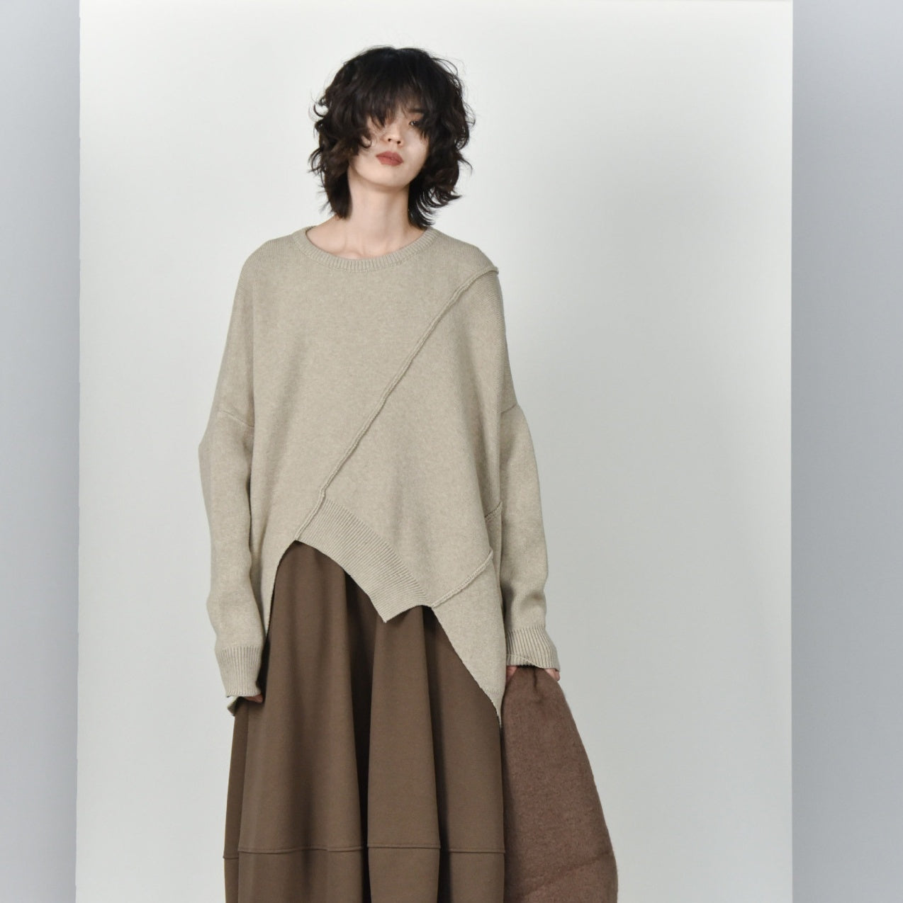 Asymmetrical Stitching Japanese Style Batwing Sweater