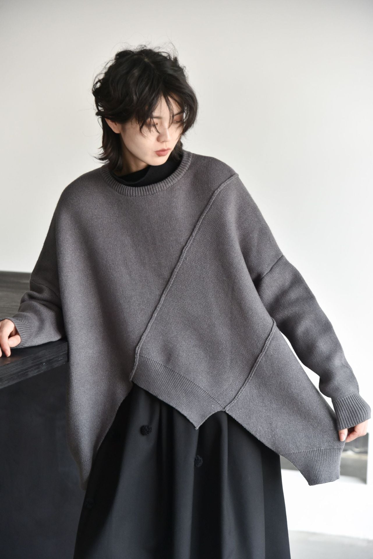 Asymmetrical Stitching Japanese Style Batwing Sweater