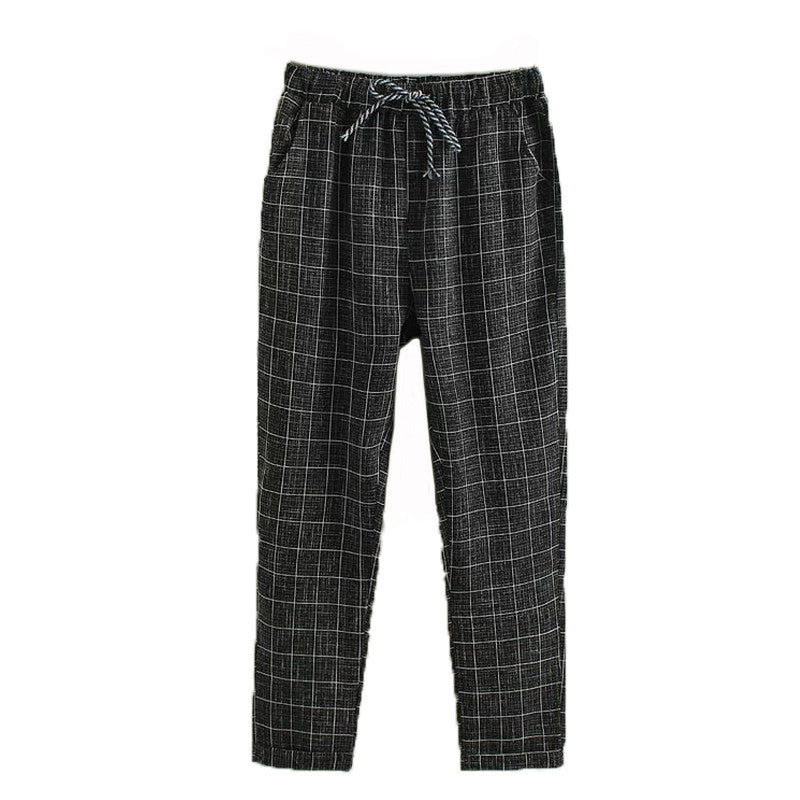Nine points harem plaid casual pants