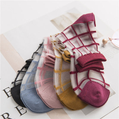 Ultra-thin Transparent & Plaid Japanese Style Socks