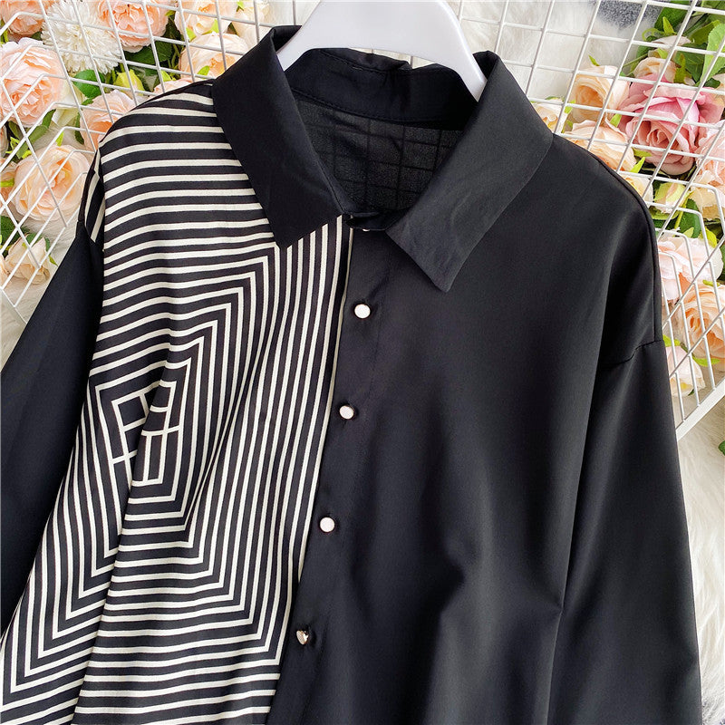 Asymmetric Long Sleeve Patterned Shirt