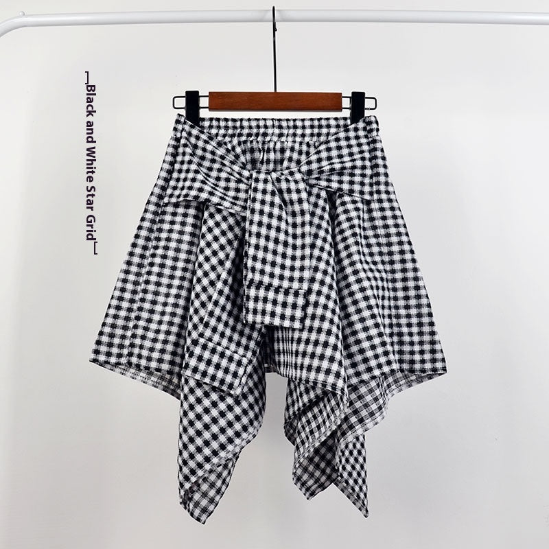 Plaid (T-shirt) Style Irregular Short Skirt / Skirt Top Accessory