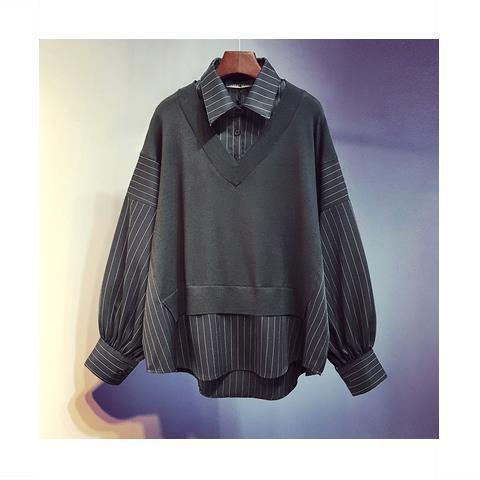 Korean Style Patchwork Faux Two Piece