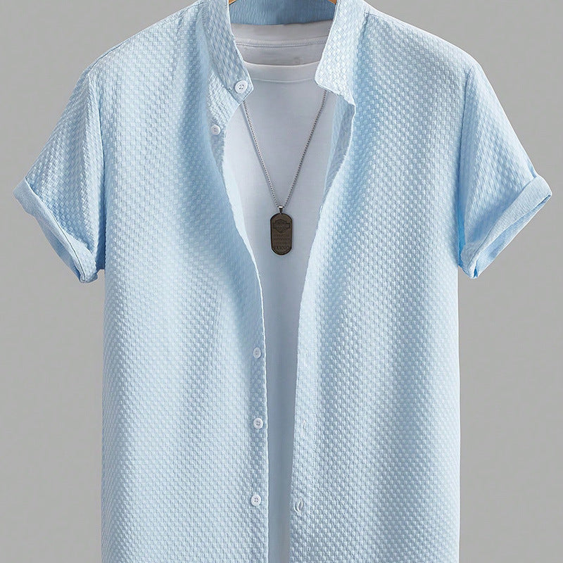 Breathable Casual Band Collar Imprinted Shirt