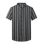 Band Collar Slim Striped Short Sleeve Shirt