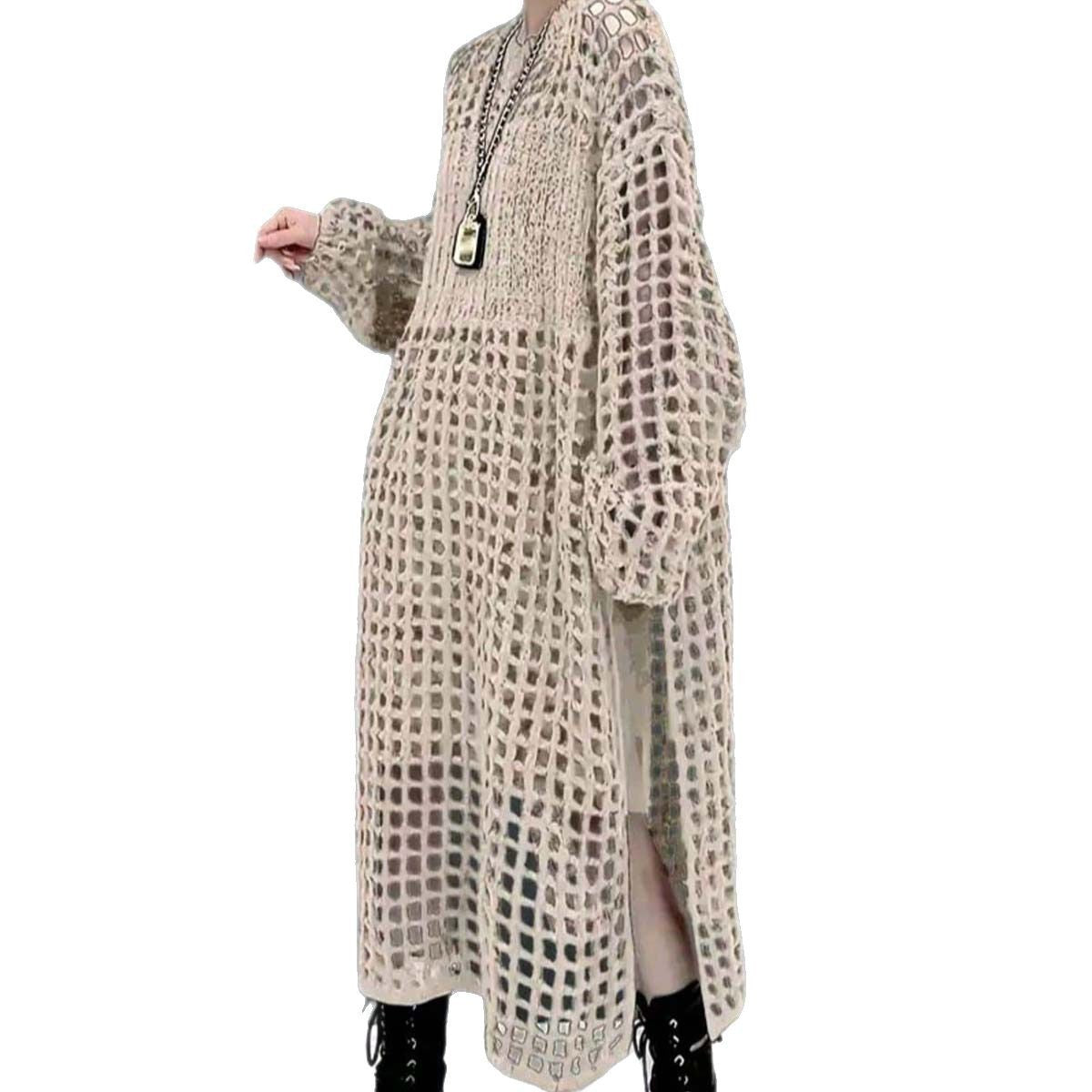 Loose Round Neck Hollow Knitted Dress