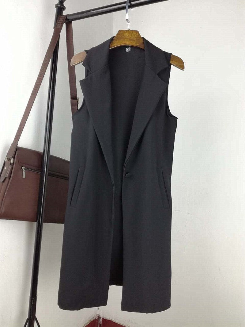 Sleeveless Long Vest With Lapel