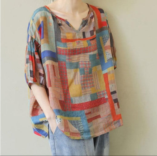 Loose Artistic Short-sleeved Blouse