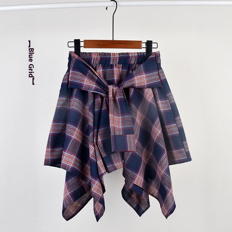 Plaid (T-shirt) Style Irregular Short Skirt / Skirt Top Accessory