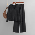Fashionable Wide Leg Pants Sweater Suit