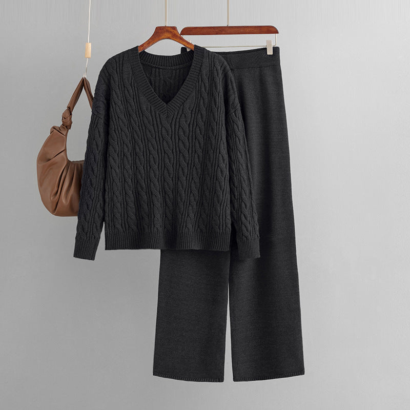 Fashionable Wide Leg Pants Sweater Suit