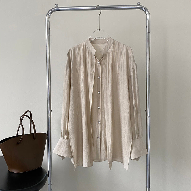 Standing Collar Cross Tie Waist Top