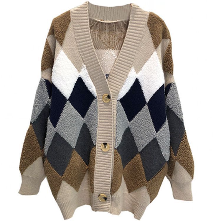 Korean Lazy Style Diamond Cardigan