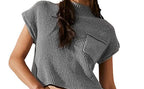 Knitted Sleeveless Pocket Casual Pullover Vest
