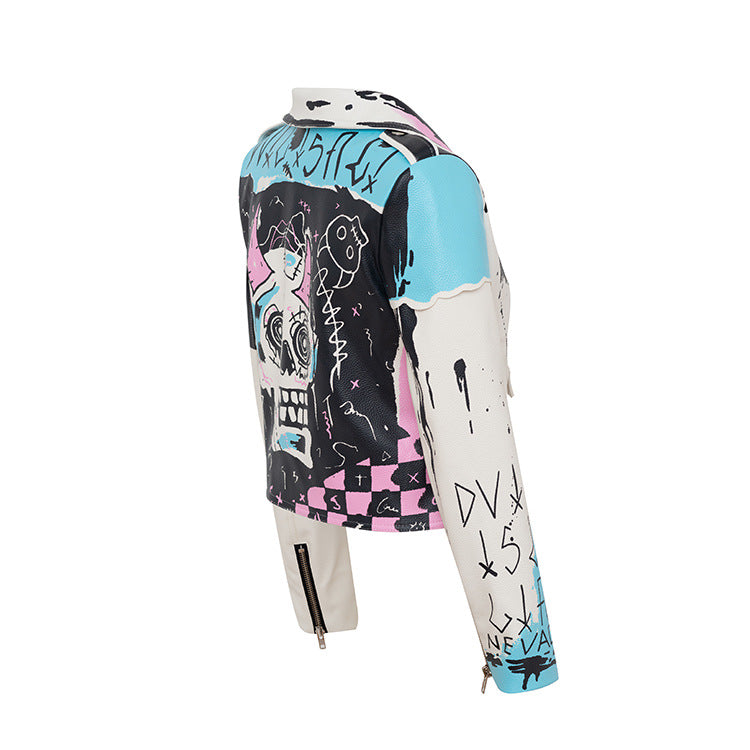 Graffiti Print Pleather Jacket