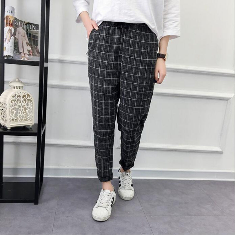 Nine points harem plaid casual pants
