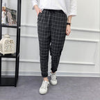 Nine points harem plaid casual pants