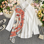 Asymmetric Long Sleeve Patterned Shirt