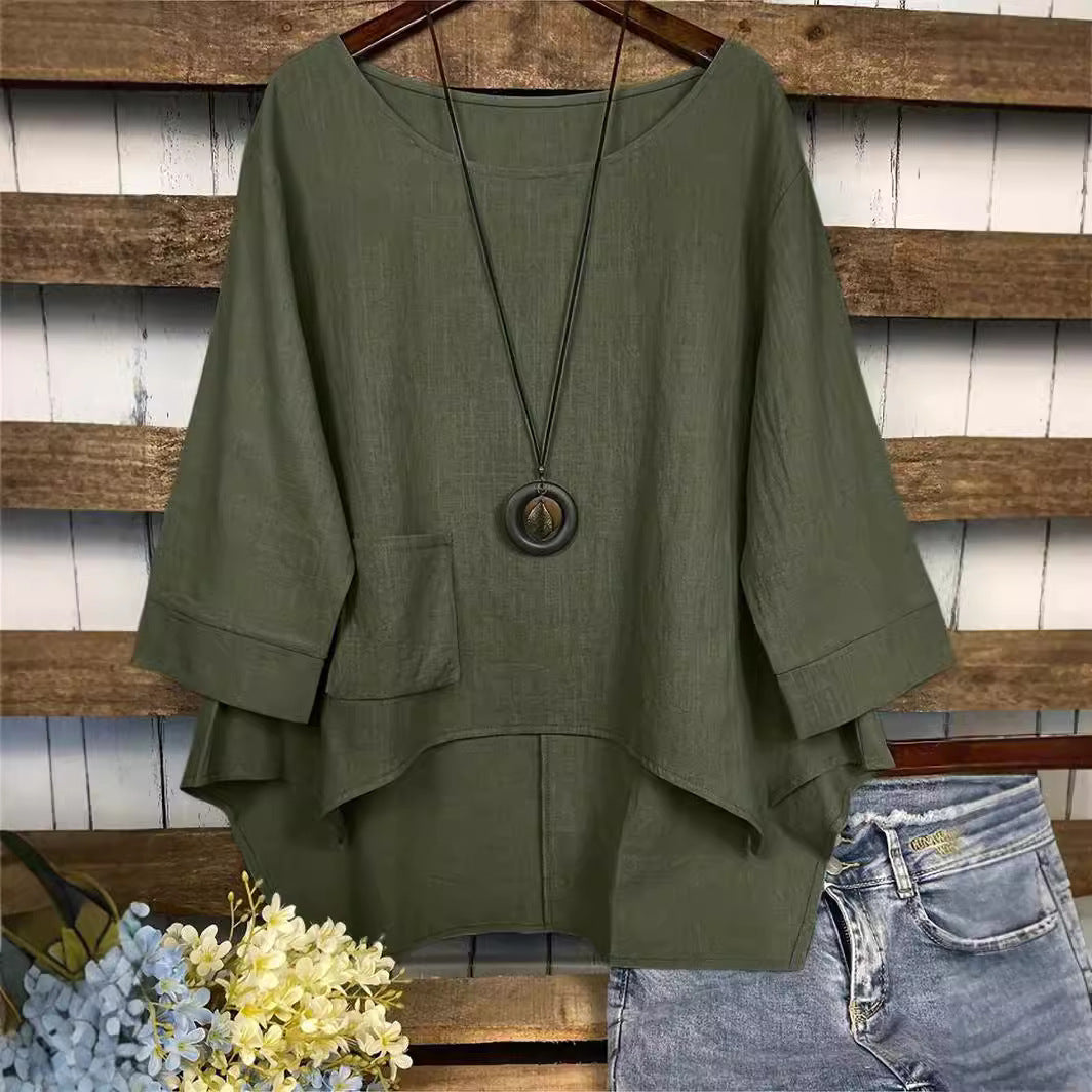 Oversized Round Neck Japanese Style Blouse