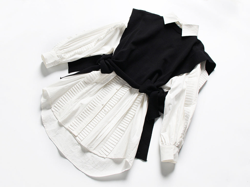 Pleated long shirt/dress w/ vest