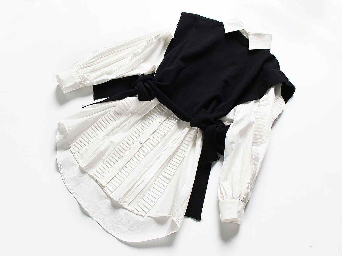 Pleated long shirt/dress w/ vest