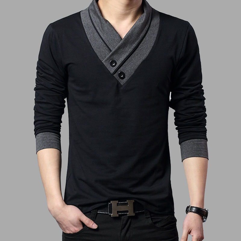 Layered Collar Sleek Long-Sleeved t-Shirt