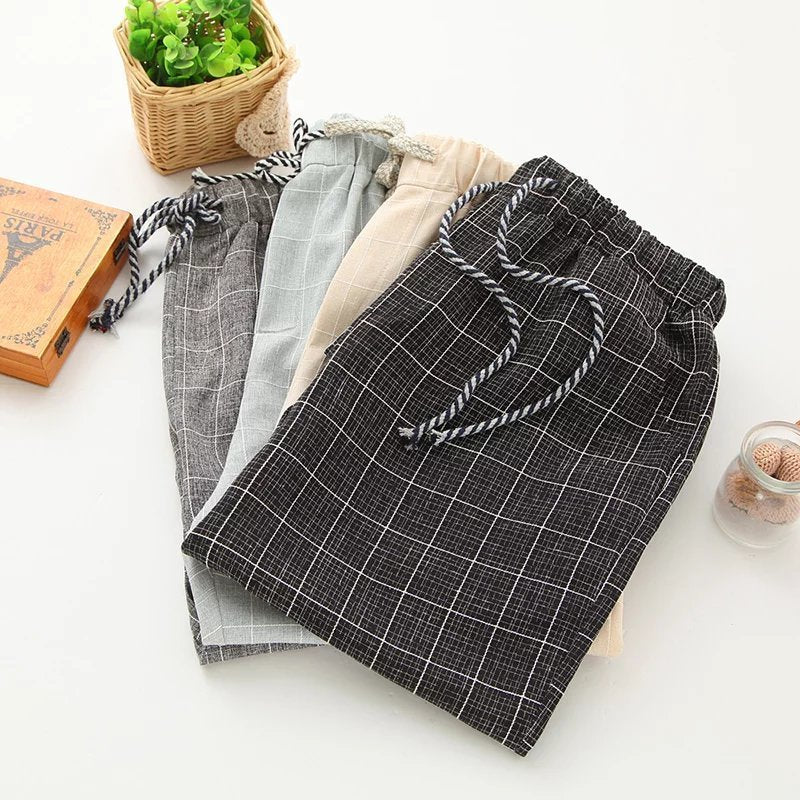 Nine points harem plaid casual pants