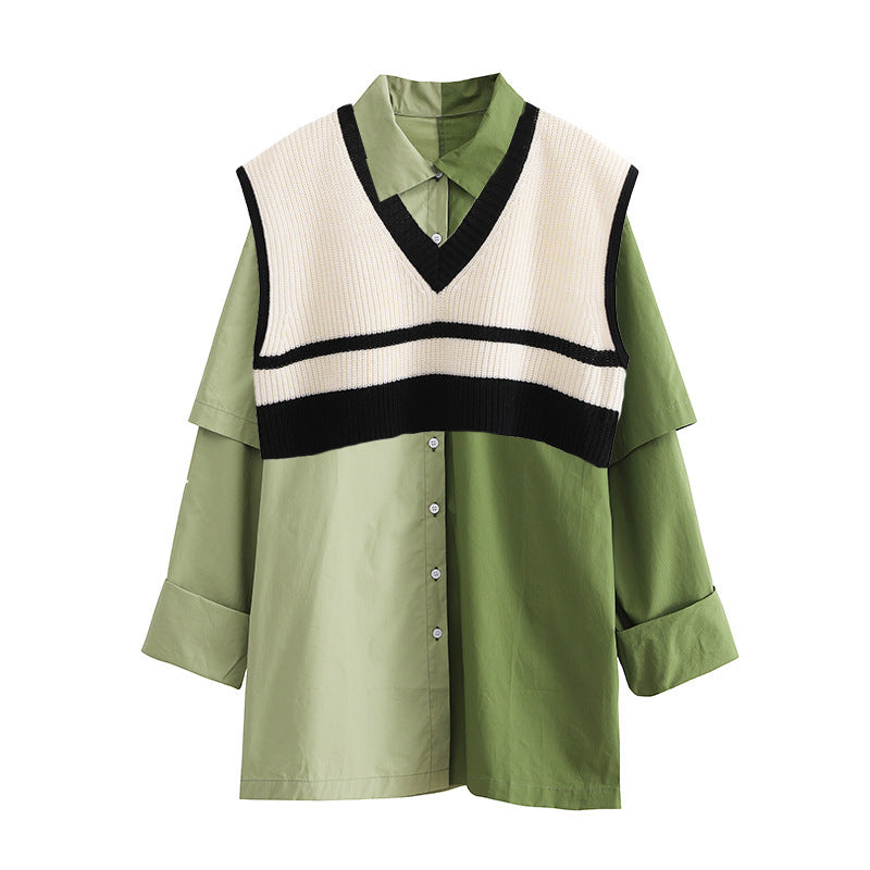 Two-piece cropped vest and long shirt/shirtdress